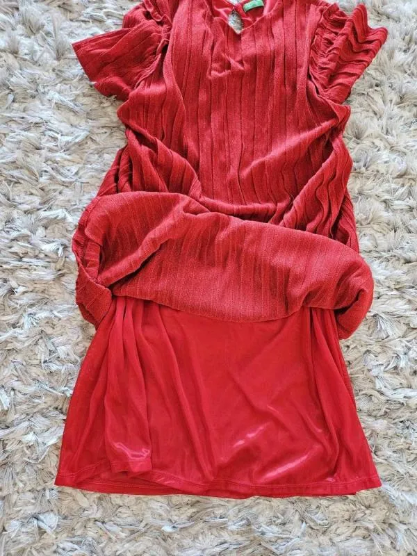 Rochie casual United Colors of Benetton EU 32 | Roșu, Mini, Mânecă scurtă, Petite, Pliuri, Vâscoză - Image 7