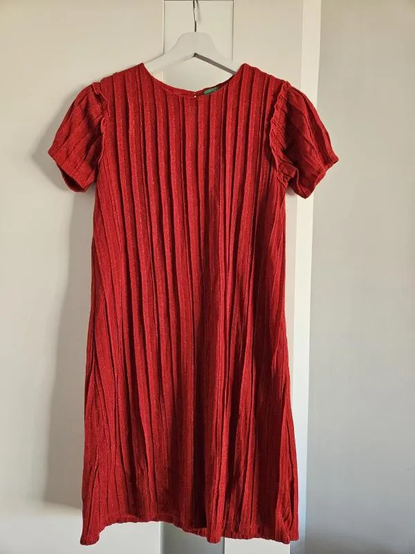 Rochie casual United Colors of Benetton EU 32 | Roșu, Mini, Mânecă scurtă, Petite, Pliuri, Vâscoză - Image 2