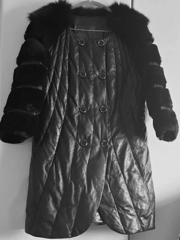 Haină din piele și blană naturală EU 38 | Negru, Fără glugă, Piele - Image 5