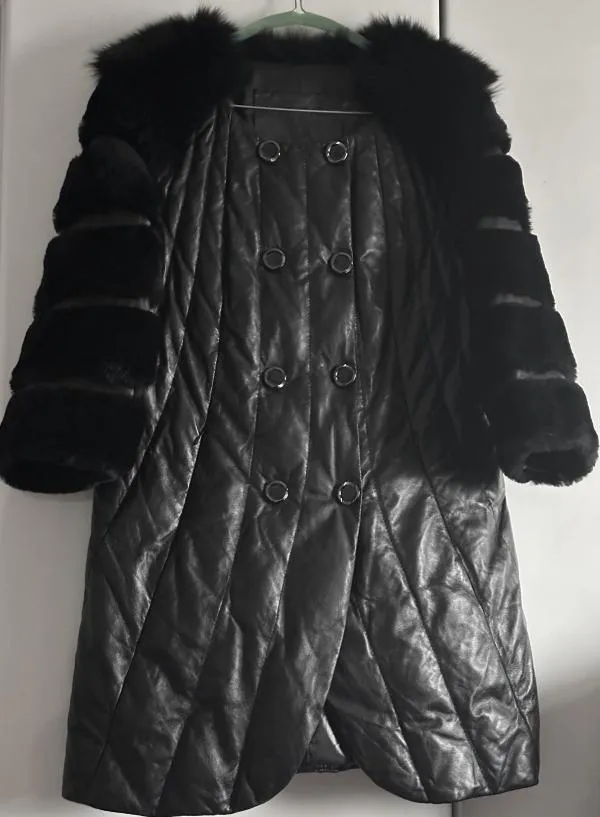 Haină din piele și blană naturală EU 38 | Negru, Fără glugă, Piele - Image 2