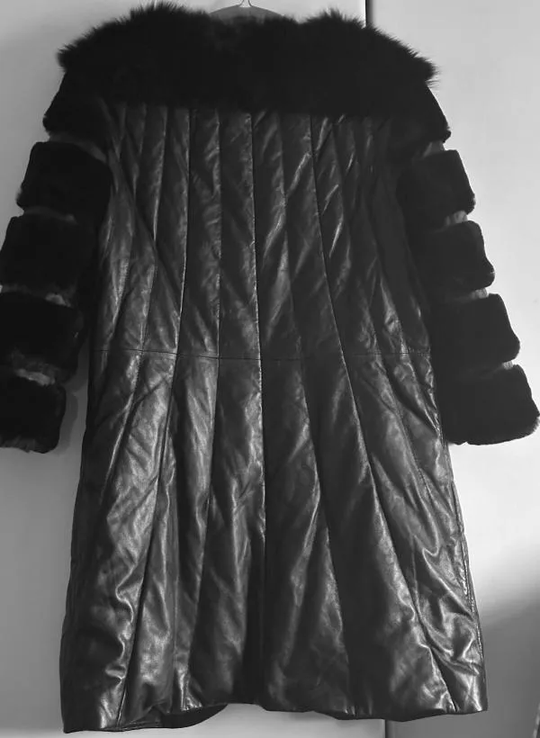 Haină din piele și blană naturală EU 38 | Negru, Fără glugă, Piele - Image 4
