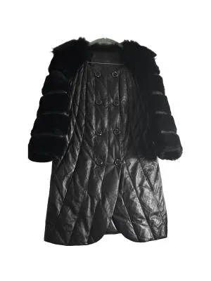 Haină din piele și blană naturală EU 38 | Negru, Fără glugă, Piele