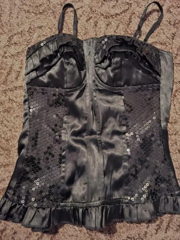 Corset elegant cu paiete Chanttal EU 36 | Negru, Normal, Bretele subțiri, Paiete - Image 2