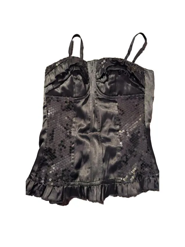 Corset elegant cu paiete Chanttal EU 36 | Negru, Normal, Bretele subțiri, Paiete