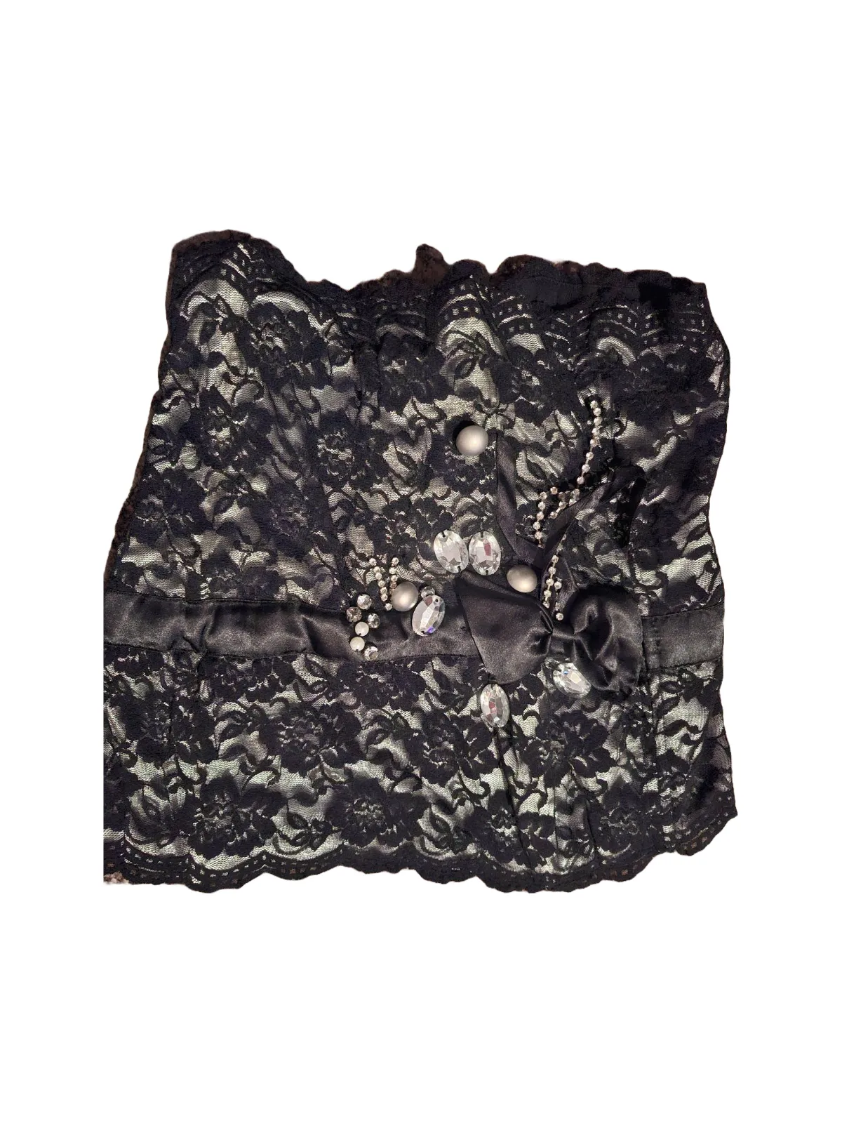 Corset elegant dantelă Cotton Club UK 12 | Negru, Normal, Cu umerii goi, Satinat