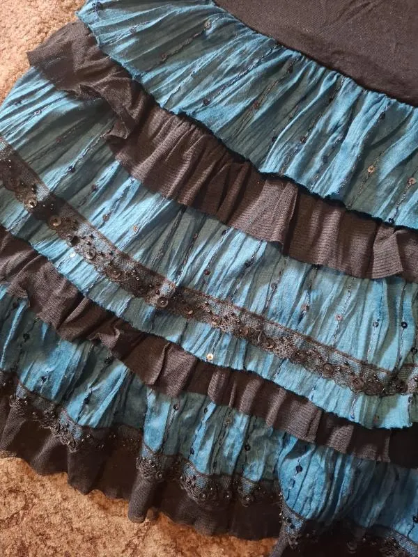 Fustă cu volane TFNC EU 36 | Turcoaz, Mini, Cu fit, Paiete - Image 5