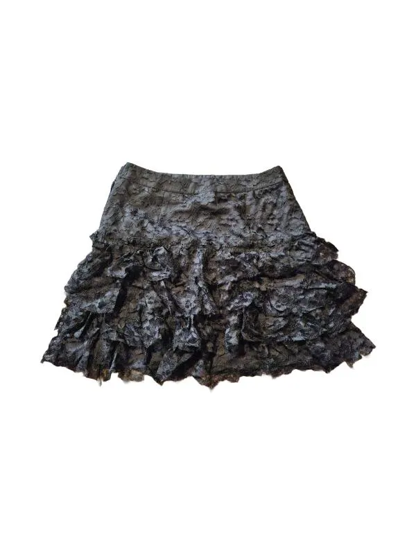 Fustă cu volane H&M EU 42 | Negru, Mini, Cu fit, Dantelă