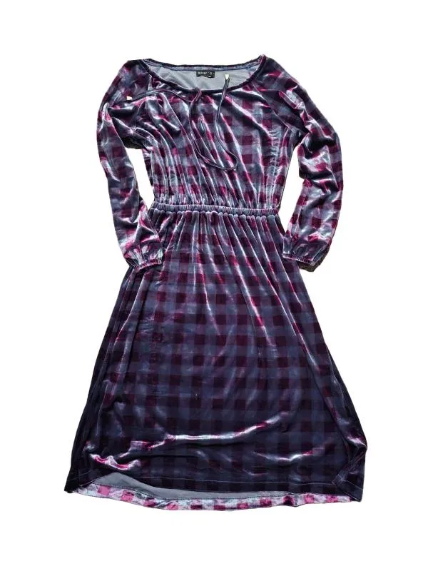 Rochie din silon SILVER M | Gri, Midi, Mânecă trei sferturi, Carouri