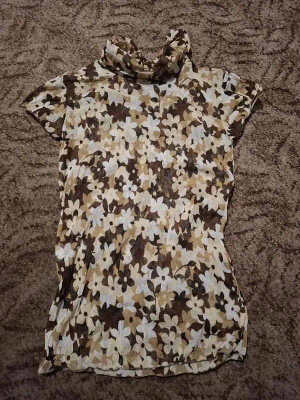 Bluză S | Bej, Normal, Mânecă scurtă, Floral & Tropical, Transparent - Image 2