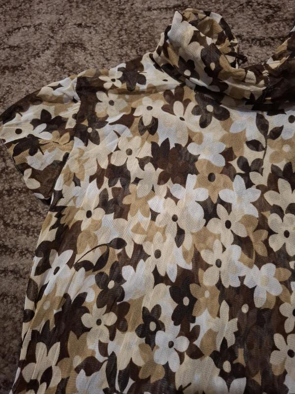 Bluză S | Bej, Normal, Mânecă scurtă, Floral & Tropical, Transparent - Image 4