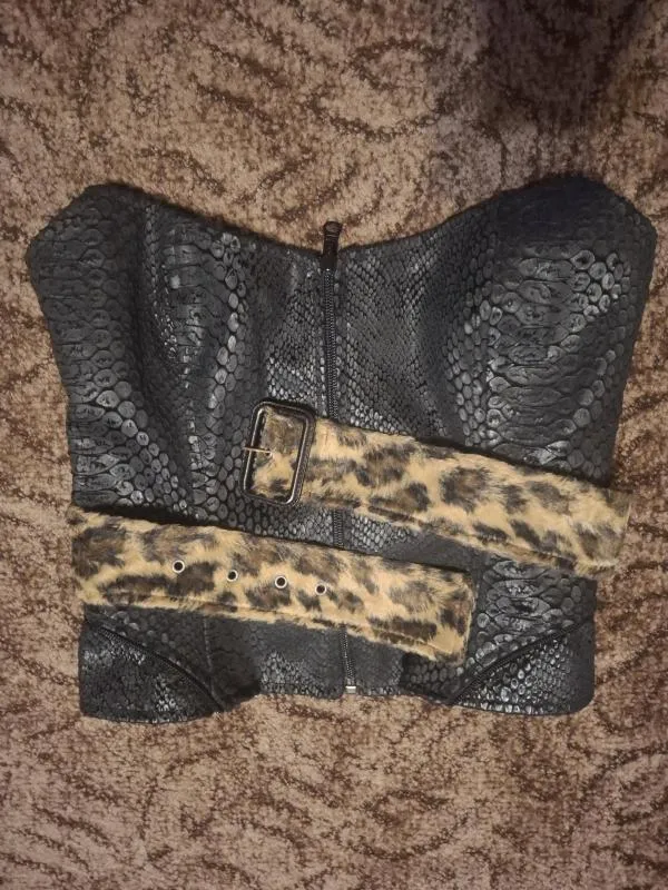 Corset URMA EU 36 | Negru, Normal, Cu umerii goi, Animal print, Piele ecologică - Image 2