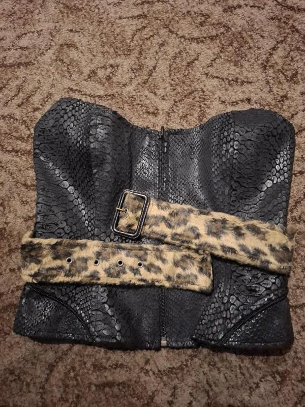 Corset URMA EU 36 | Negru, Normal, Cu umerii goi, Animal print, Piele ecologică - Image 6