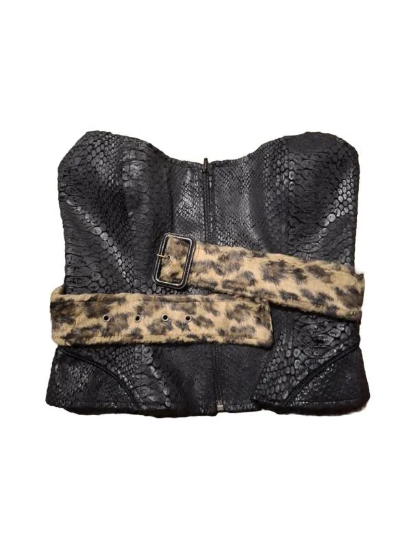Corset URMA EU 36 | Negru, Normal, Cu umerii goi, Animal print, Piele ecologică