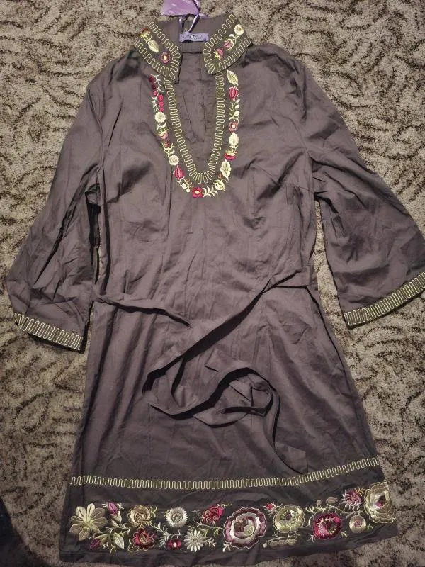 Tunică ANGEL EU 42 | Maro, Normal, Mânecă lungă, Floral & Tropical, Broderie - Image 2