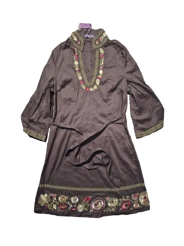 Tunică ANGEL EU 42 | Maro, Normal, Mânecă lungă, Floral & Tropical, Broderie