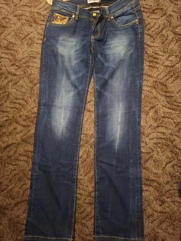 Blugi THIRTYFOUR EU 34 | Bleumarin, Lungi, Wide Leg fit, Paiete, Denim - Image 2