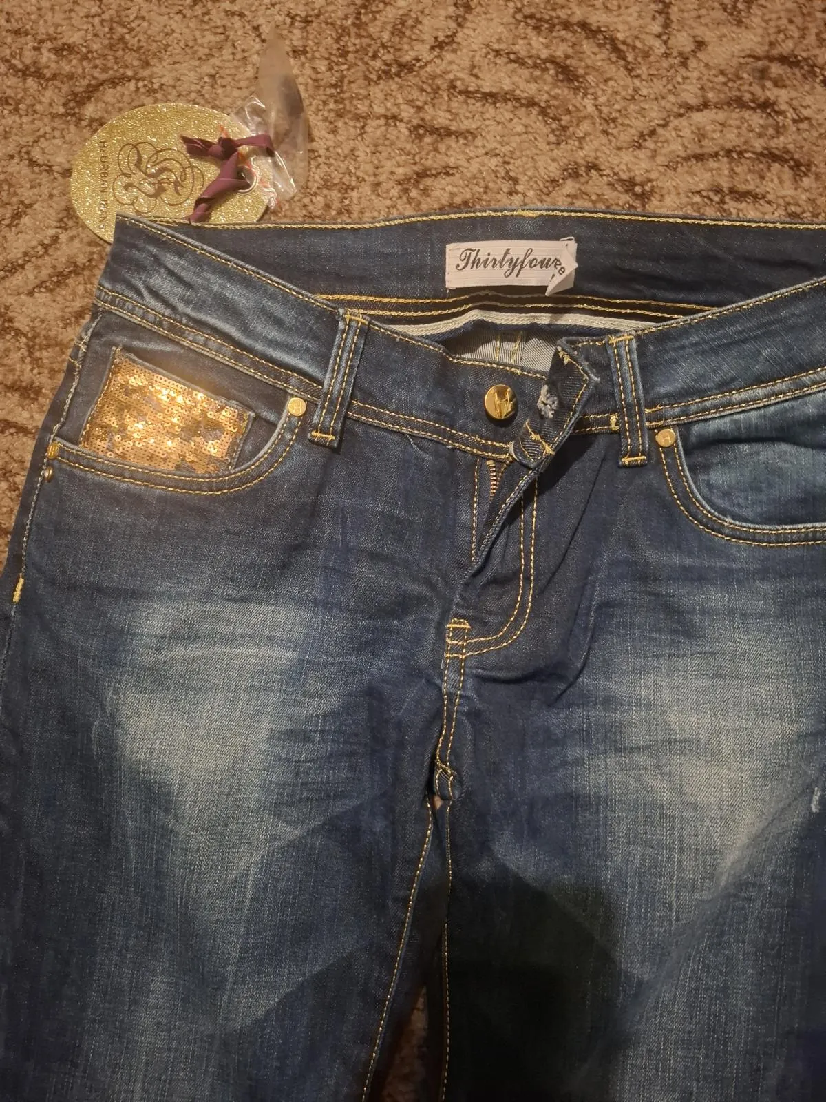 Blugi THIRTYFOUR EU 34 | Bleumarin, Lungi, Wide Leg fit, Paiete, Denim - Image 3