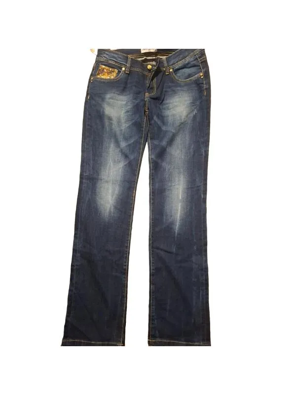 Blugi THIRTYFOUR EU 34 | Bleumarin, Lungi, Wide Leg fit, Paiete, Denim
