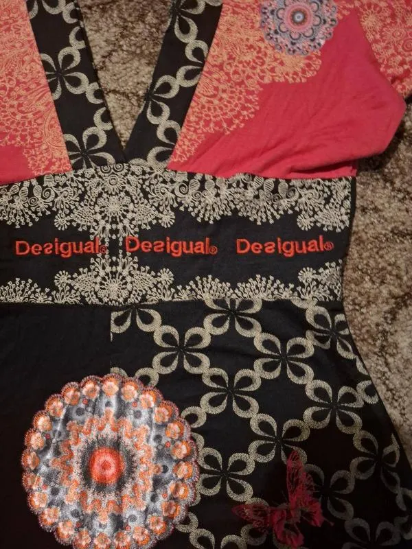 Rochie de vară Desigual EU 36 | Roșu, Midi, Mânecă scurtă, Floral & Tropical, Broderie, Bumbac - Image 3