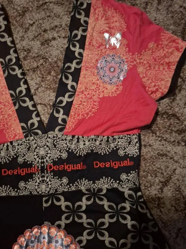 Rochie de vară Desigual EU 36 | Roșu, Midi, Mânecă scurtă, Floral & Tropical, Broderie, Bumbac - Image 4