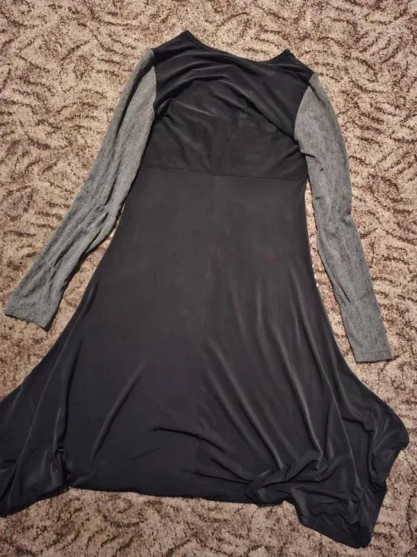 Rochie casual EU 38 | Gri, Midi, Mânecă lungă, Abstract & Color Block, Design asimetric - Image 5