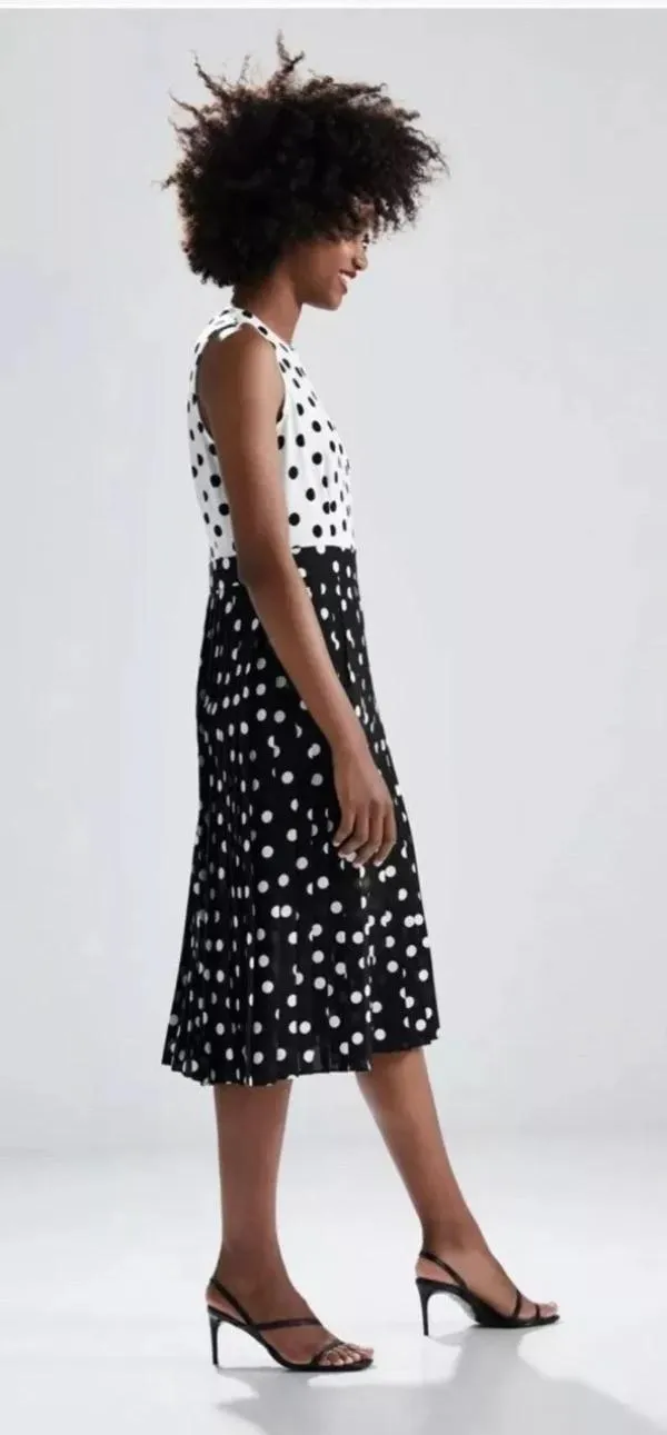 Rochie casual Zara XS | Alb, Midi, Fără mâneci, Buline & Imprimeuri mici - Image 3