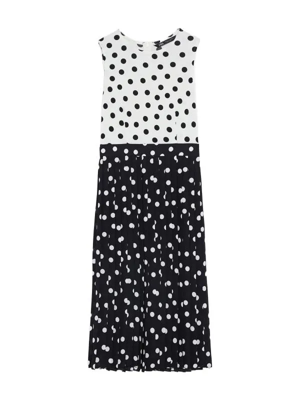 Rochie casual Zara XS | Alb, Midi, Fără mâneci, Buline & Imprimeuri mici - Image 2
