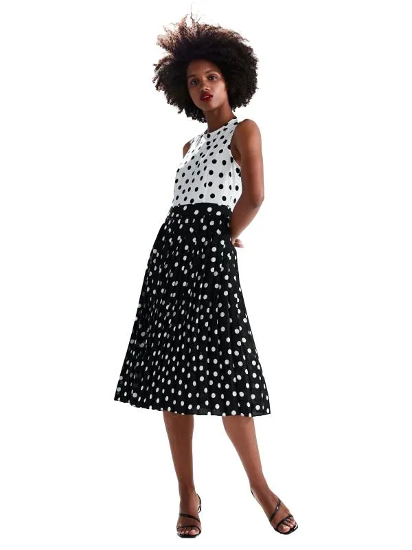 Rochie casual Zara XS | Alb, Midi, Fără mâneci, Buline & Imprimeuri mici