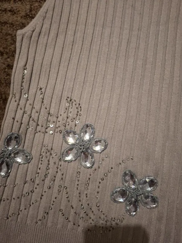 Bluză M | Gri, Normal, Fără mâneci, Pietre decorative - Image 3