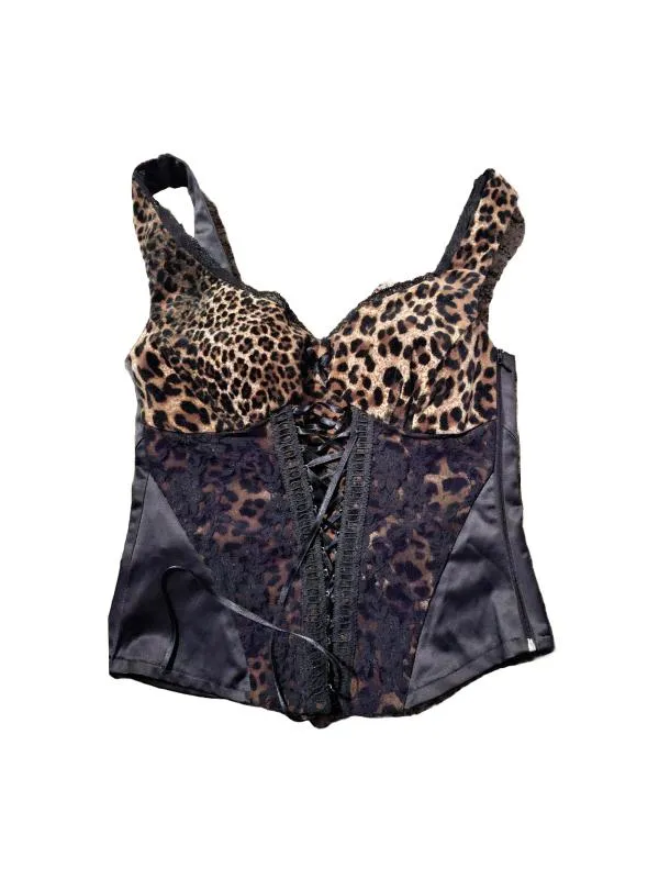 Corset Rinascimento M | Negru, Normal, Bretele subțiri, Animal print, Dantelă