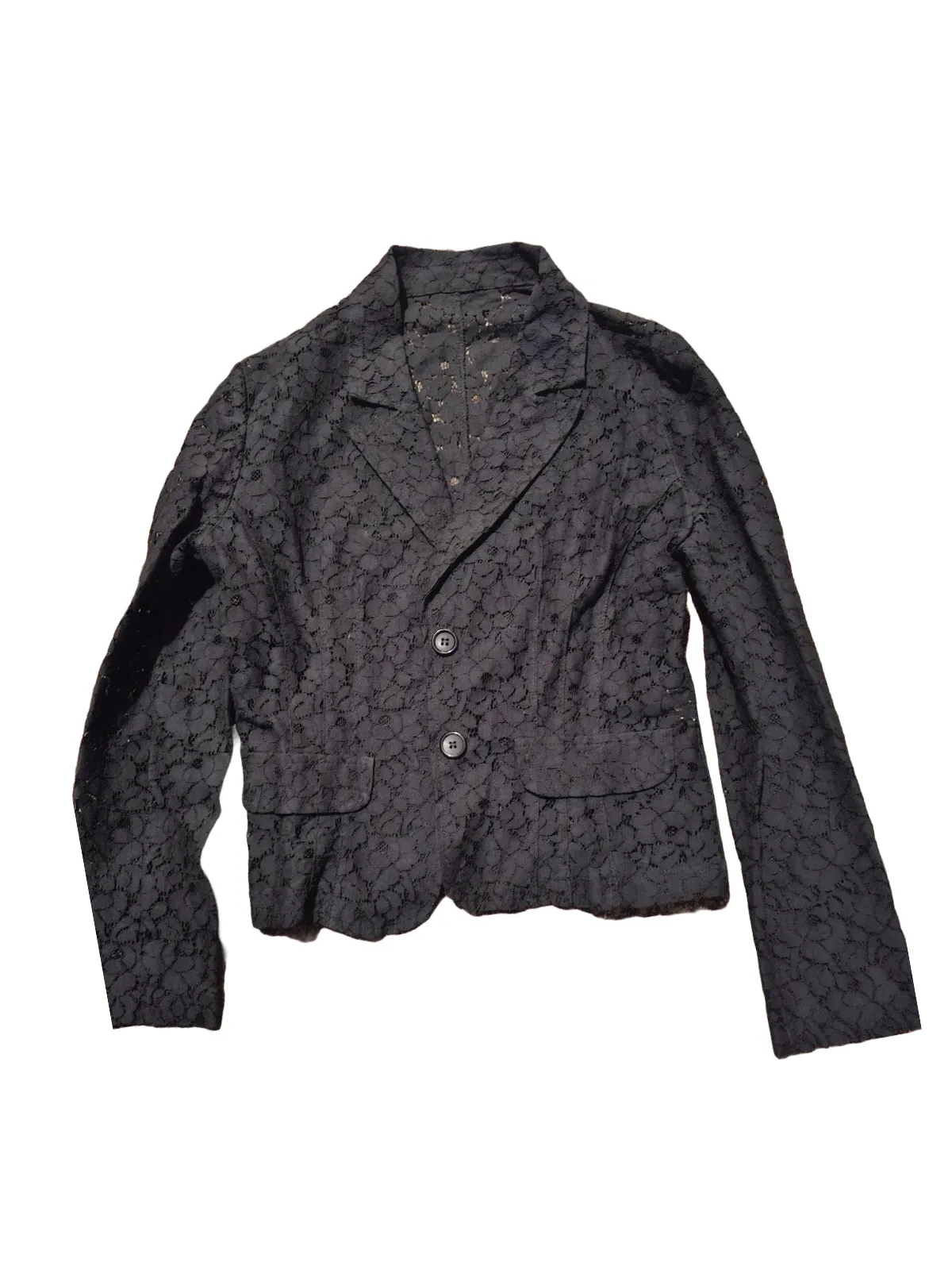 Sacou M | Negru, Normal, Mânecă lungă, Floral & Tropical, Dantelă