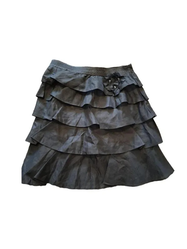 Fustă cu volane Zara L | Negru, Mini, Cu fit, Pietre decorative