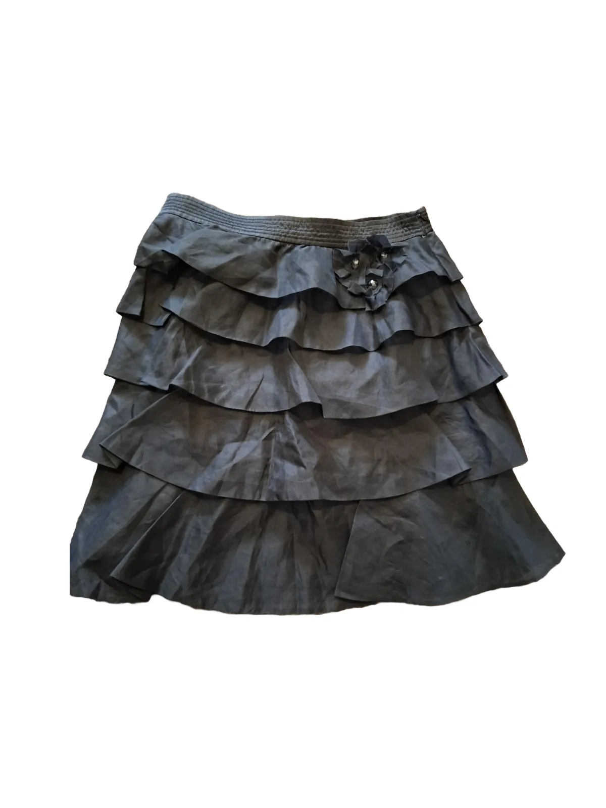 Fustă cu volane Zara L | Negru, Mini, Cu fit, Pietre decorative