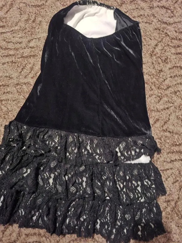 Rochie de seară S | Negru, Mini, Cu umerii goi, Abstract & Color Block, Dantelă - Image 6