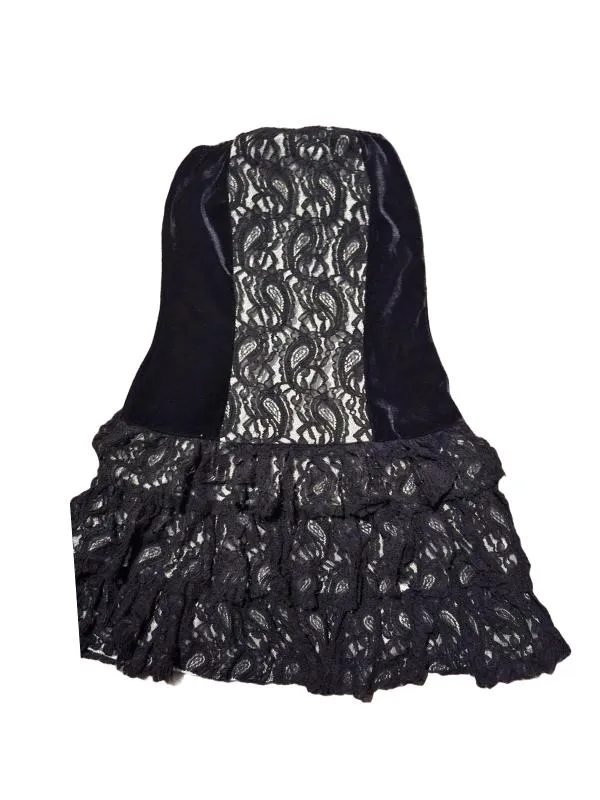 Rochie de seară S | Negru, Mini, Cu umerii goi, Abstract & Color Block, Dantelă