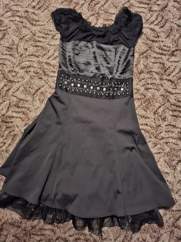 Rochie de ocazie M | Negru, Midi, Mânecă scurtă, Pietre decorative - Image 2