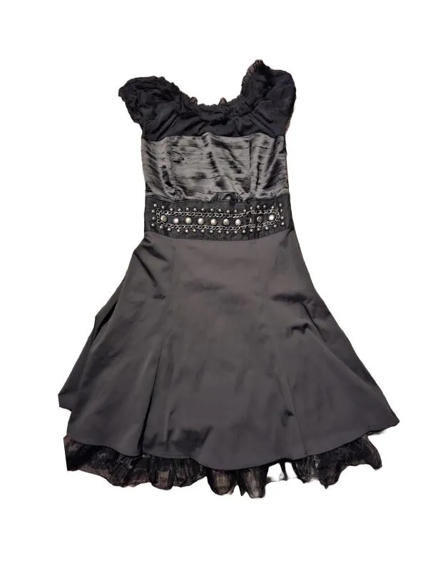 Rochie de ocazie M | Negru, Midi, Mânecă scurtă, Pietre decorative