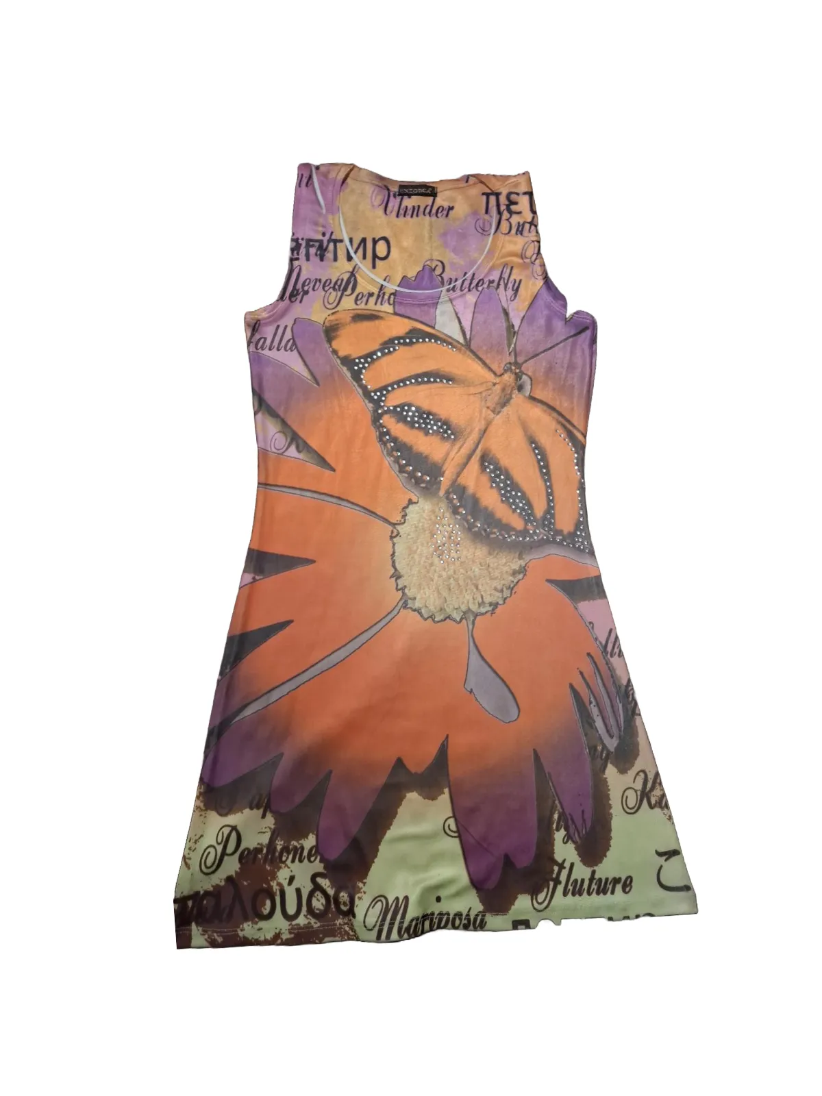 Rochie de vară EXZOTICA EU 38 | Multicolor, Mini, Fără mâneci, Pietre decorative