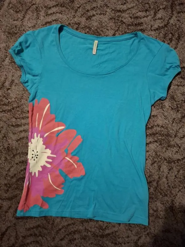 Tricou Denim Co. EU 36 | Turcoaz, Normal, Mânecă scurtă, Floral & Tropical, Bumbac - Image 2