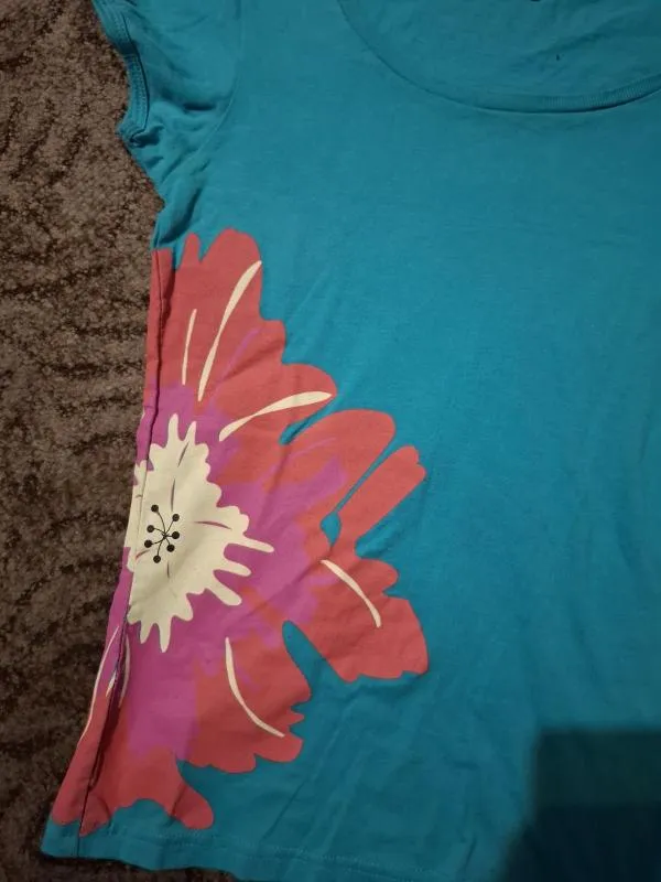 Tricou Denim Co. EU 36 | Turcoaz, Normal, Mânecă scurtă, Floral & Tropical, Bumbac - Image 3