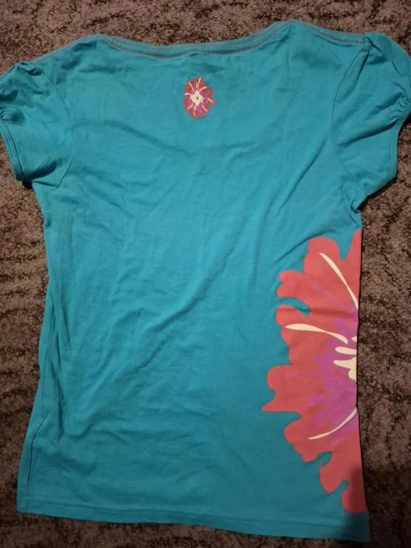 Tricou Denim Co. EU 36 | Turcoaz, Normal, Mânecă scurtă, Floral & Tropical, Bumbac - Image 5