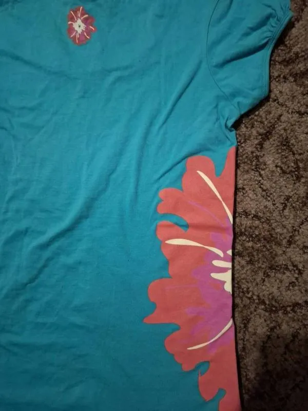 Tricou Denim Co. EU 36 | Turcoaz, Normal, Mânecă scurtă, Floral & Tropical, Bumbac - Image 6