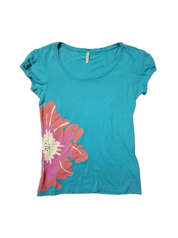 Tricou Denim Co. EU 36 | Turcoaz, Normal, Mânecă scurtă, Floral & Tropical, Bumbac