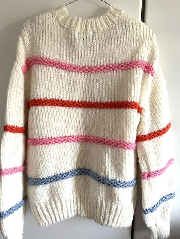 Pulover Pieces EU 38 | Alb, Normal, Mânecă lungă, Regular fit, Dungi, Poliester - Image 7
