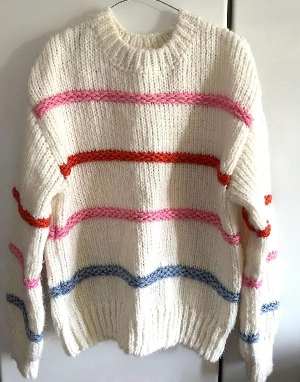 Pulover Pieces EU 38 | Alb, Normal, Mânecă lungă, Regular fit, Dungi, Poliester - Image 6
