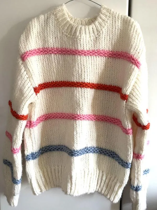 Pulover Pieces EU 38 | Alb, Normal, Mânecă lungă, Regular fit, Dungi, Poliester - Image 8