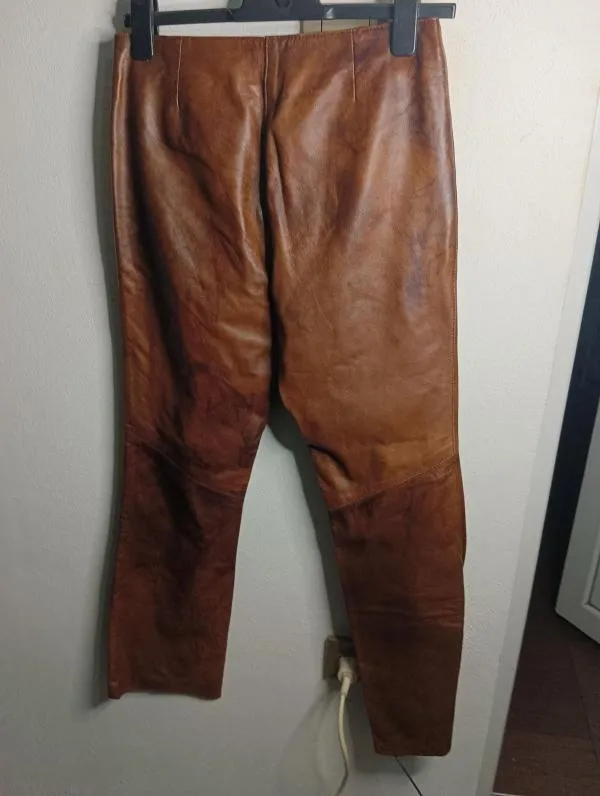 Pantaloni Vera Pelle EU 44 | Caramel, Lungi, Talie înaltă, Skinny fit, Clasici Casual, Abstract & Color Block, Piele naturală - Image 4