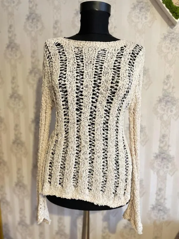 Pulover H&M EU 36 | Bej, Normal, Mânecă lungă, Regular fit, Transparent, Poliester - Image 6