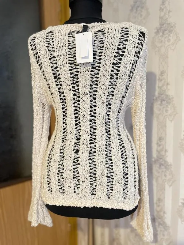 Pulover H&M EU 36 | Bej, Normal, Mânecă lungă, Regular fit, Transparent, Poliester - Image 10
