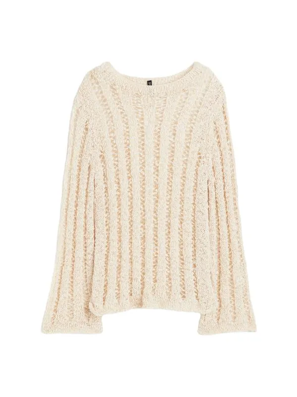 Pulover H&M EU 36 | Bej, Normal, Mânecă lungă, Regular fit, Transparent, Poliester